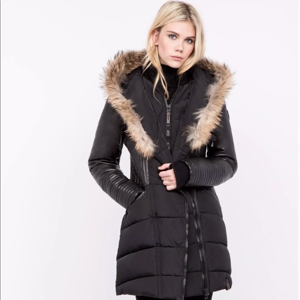 Rudsak Shauna Leather Sleeves Down Parka